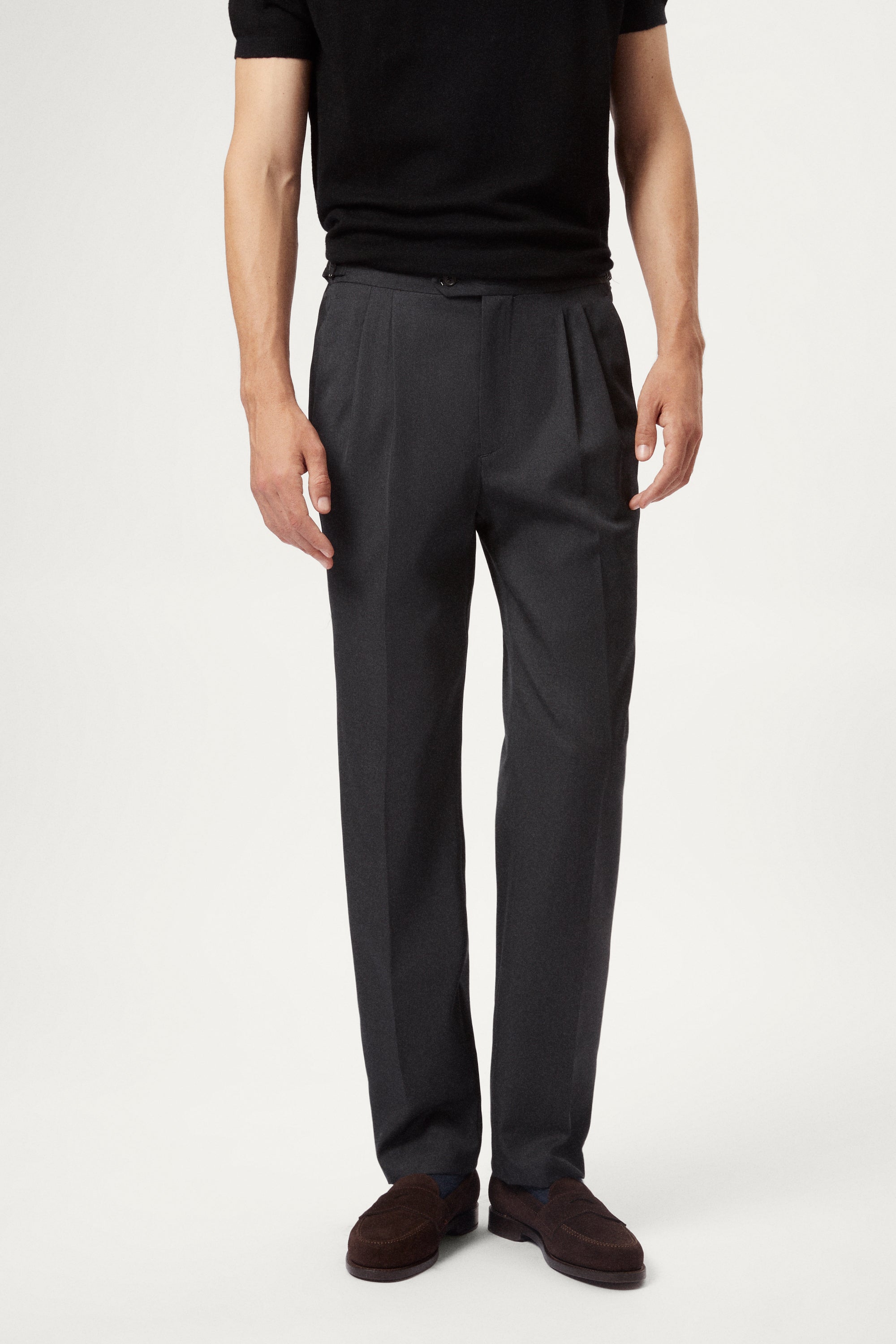 Pantalon Couture en Laine Sergée avec doubles plis