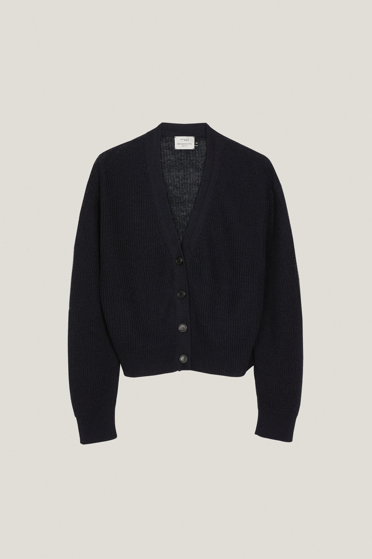 the linen cotton ribbed cropped cardigan blue navy