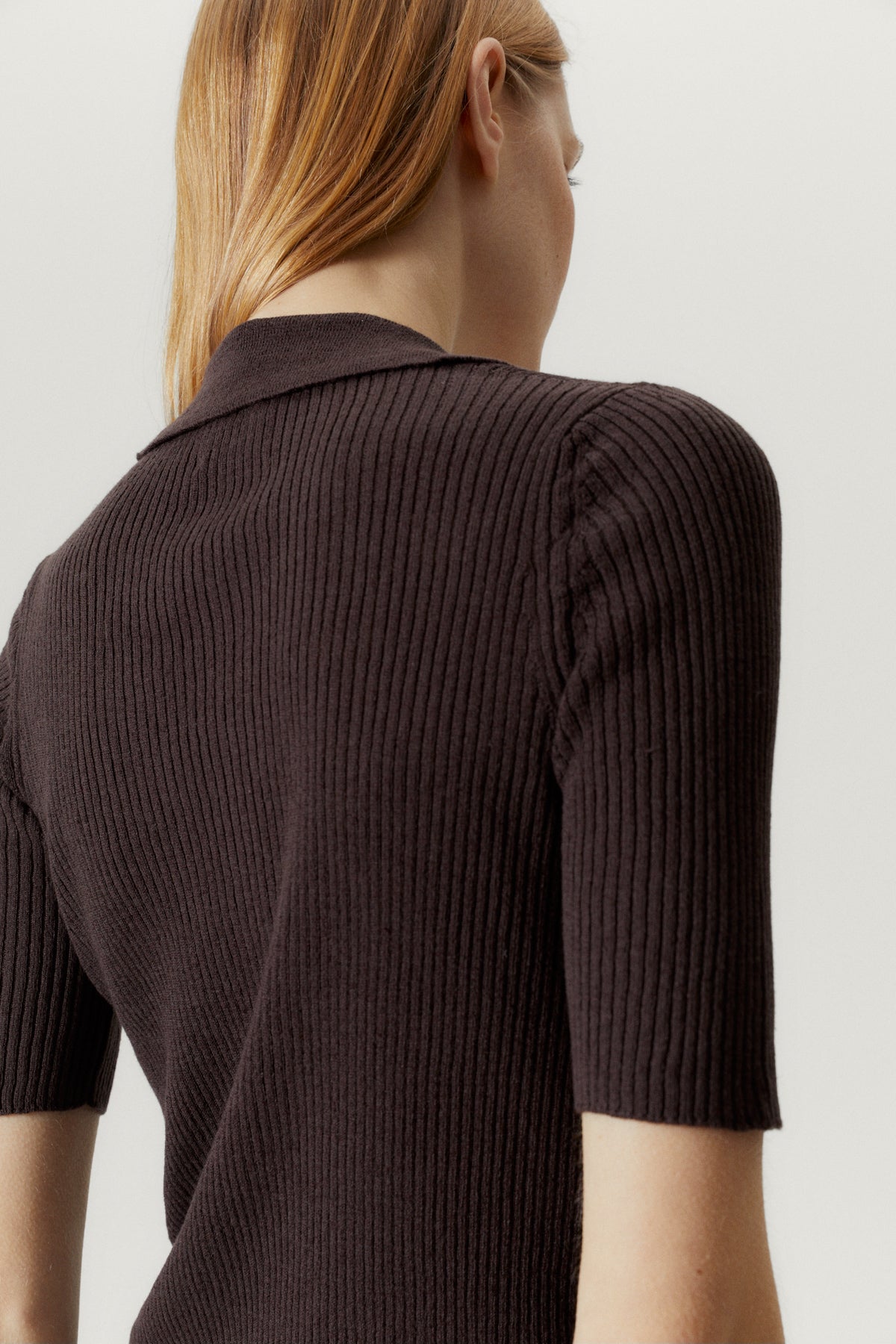 the linen cotton ribbed polo brown