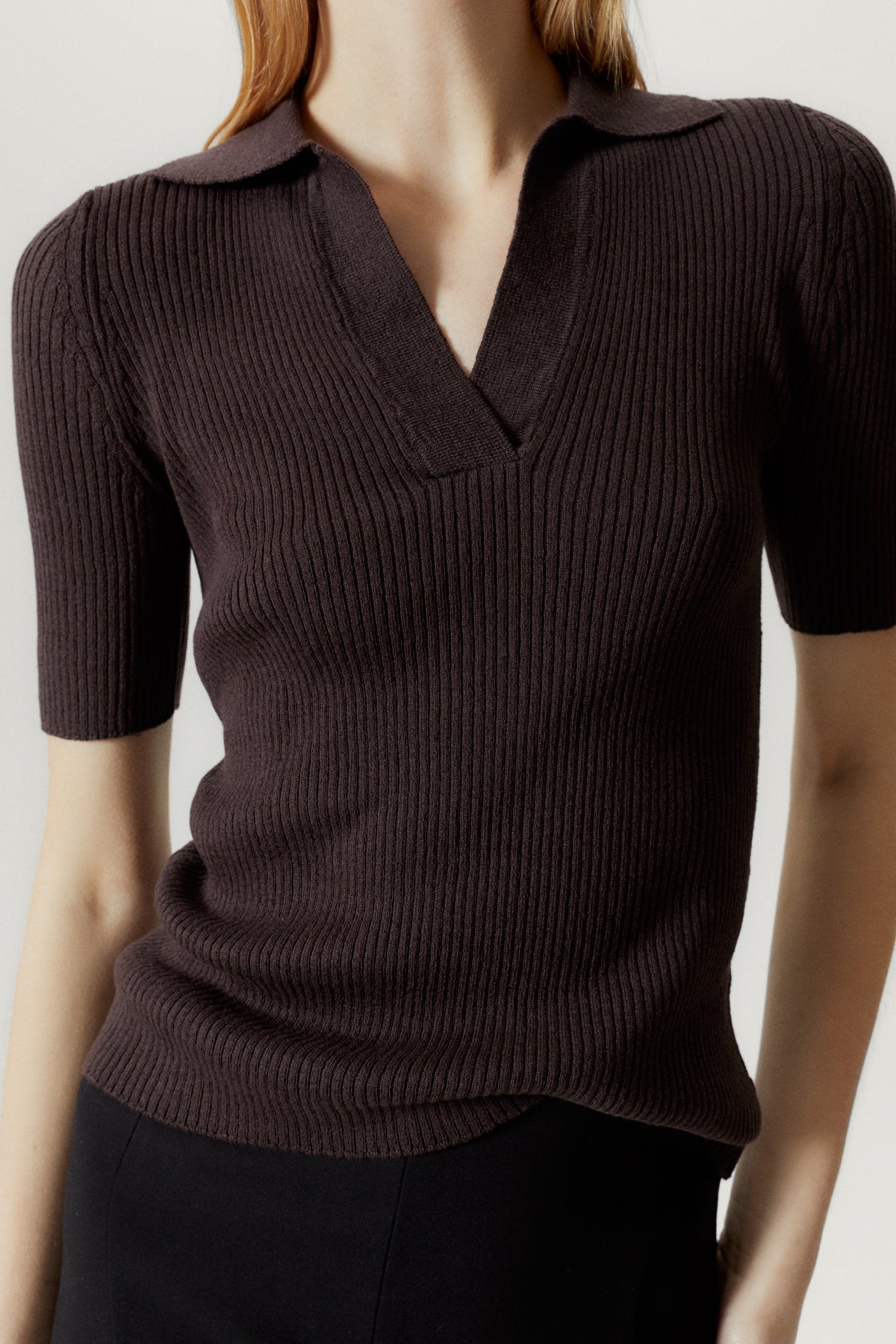 the linen cotton ribbed polo brown