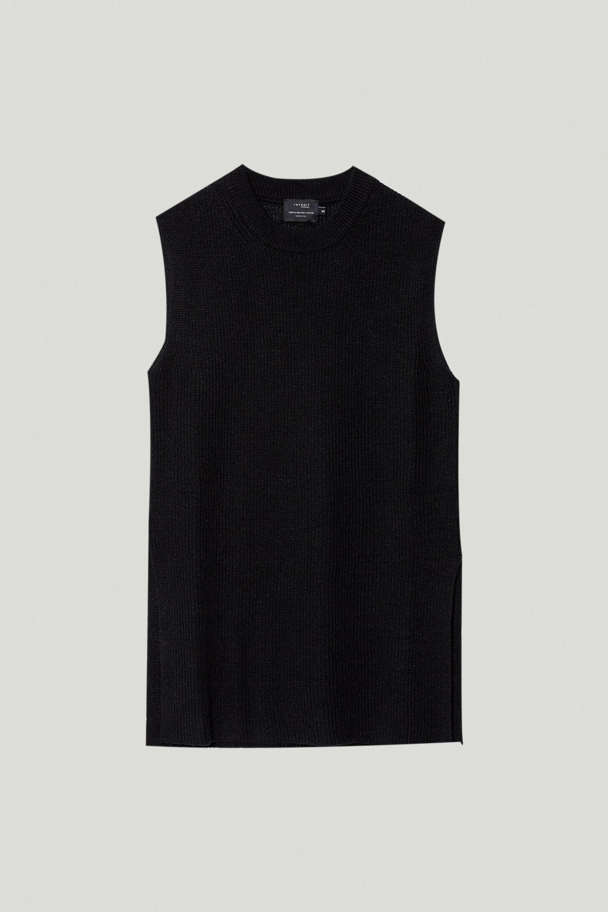 the linen cotton ribbed vest black