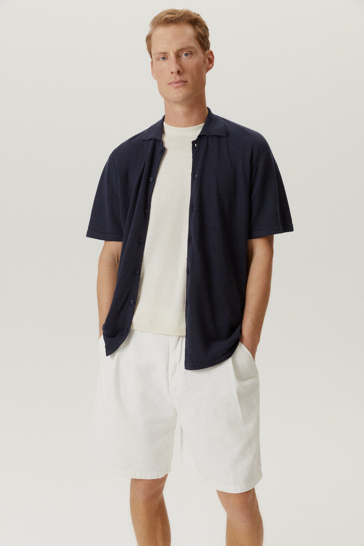 the linen cotton short sleeve shirt 2 blue navy