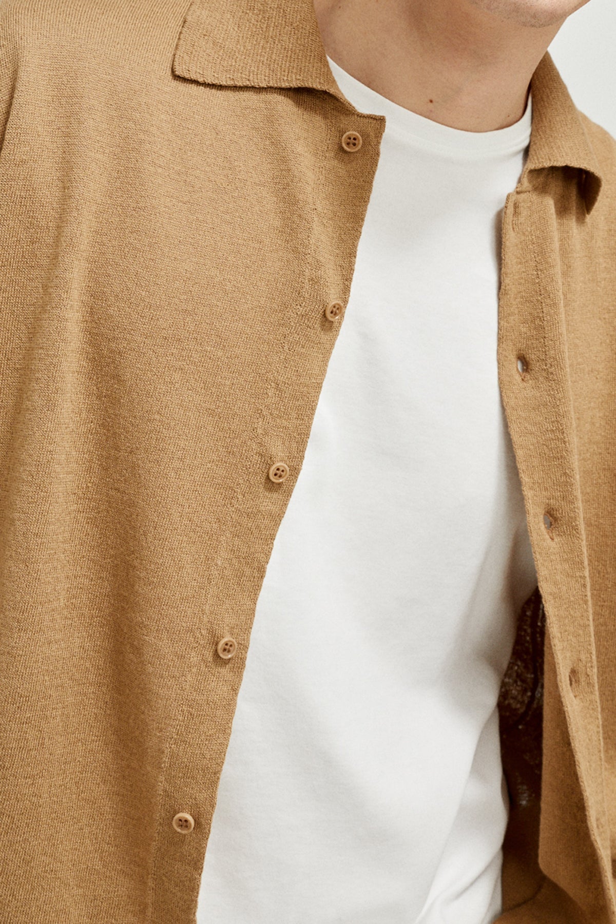 the linen cotton knit shirt imperfect version 8 camel