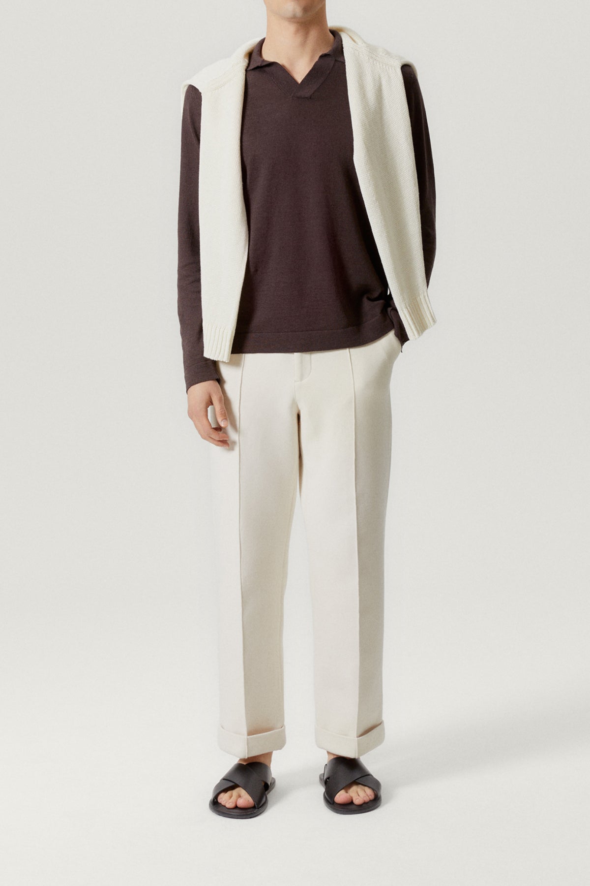 The Long-Sleeve Linen Cotton Polo brown- Imperfect Version