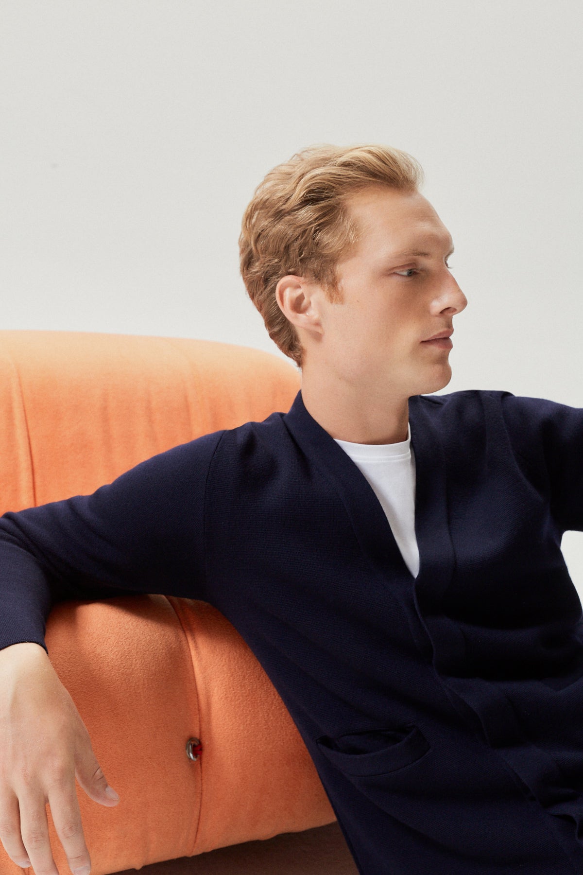 the merino wool shawl cardigan oxford blue