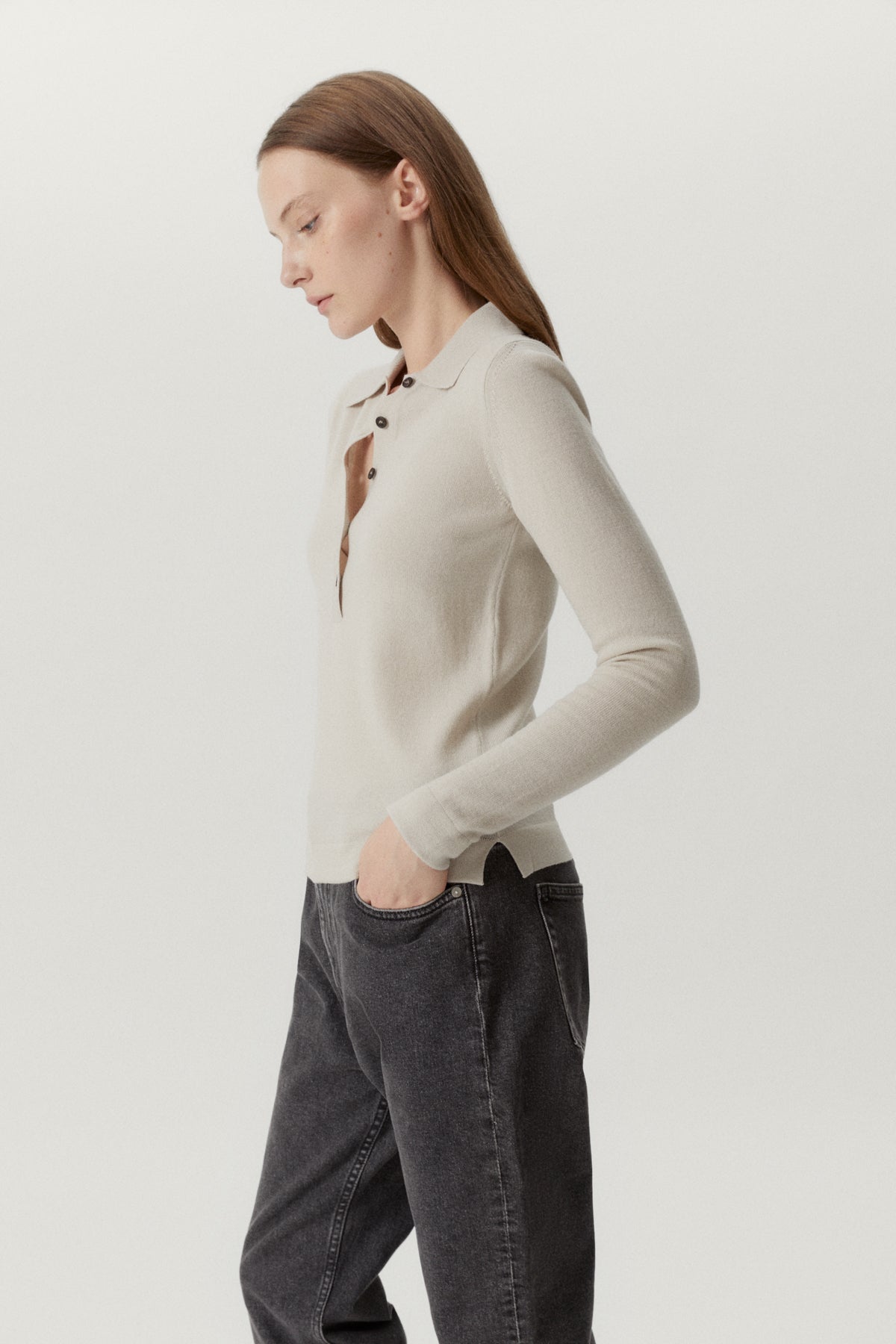 the merino wool knit polo pearl