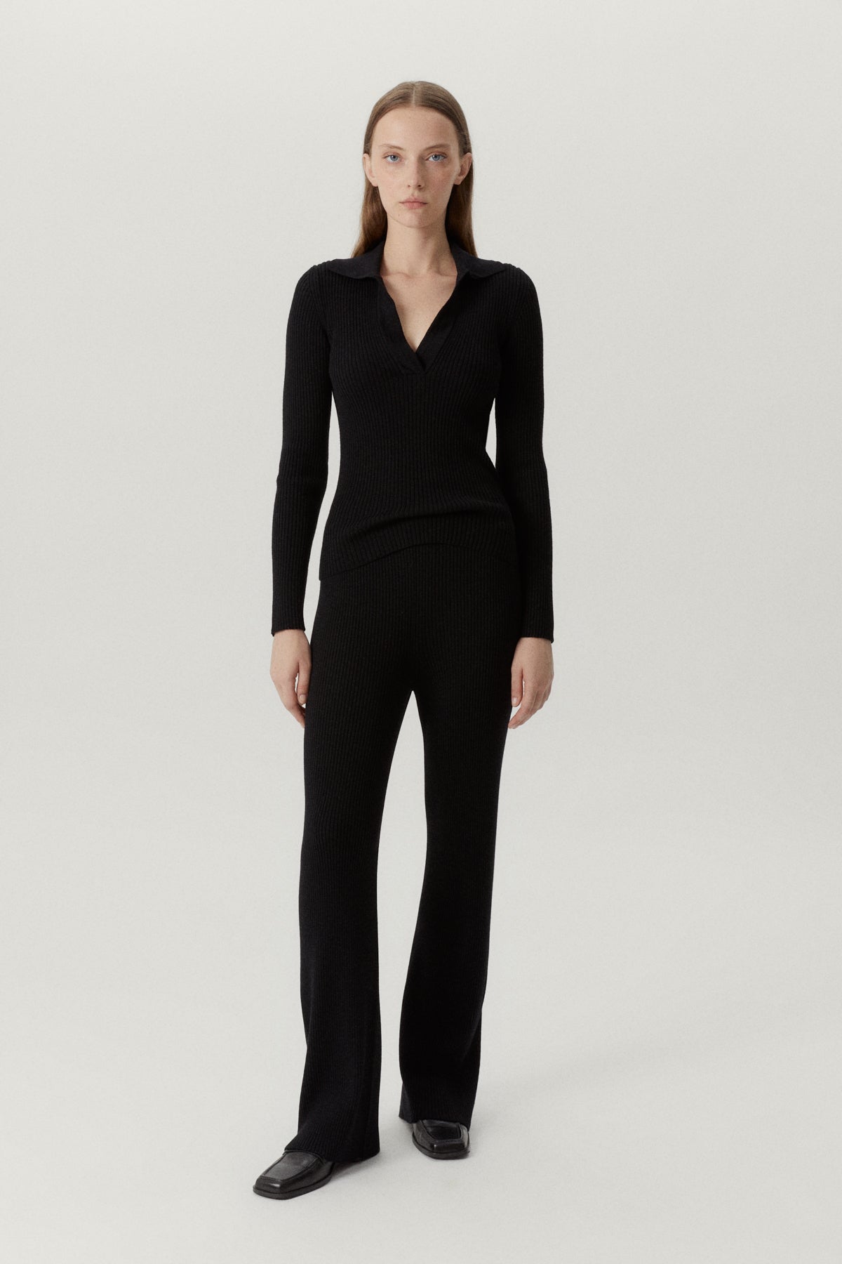 the merino wool ribbed pants x black