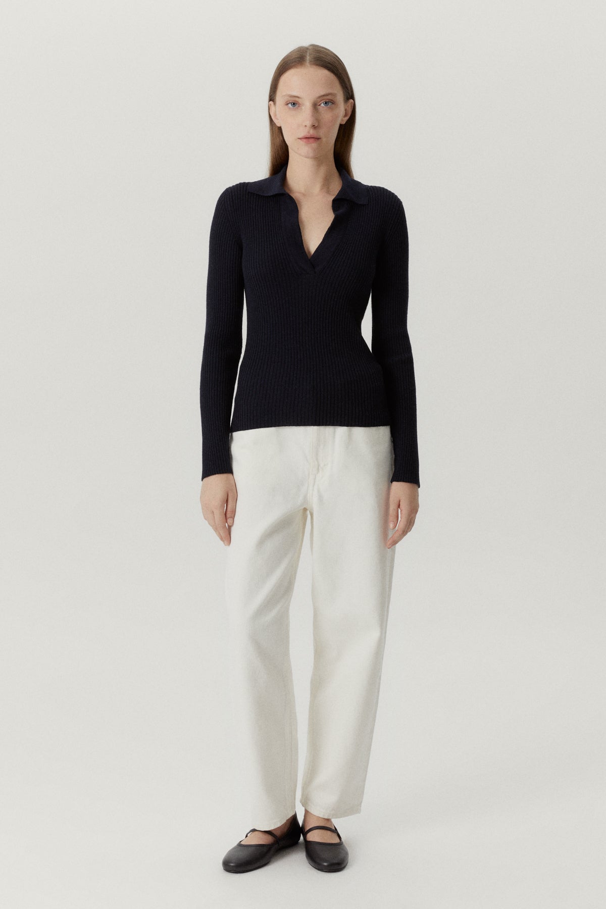 the merino wool ribbed polo oxford blue