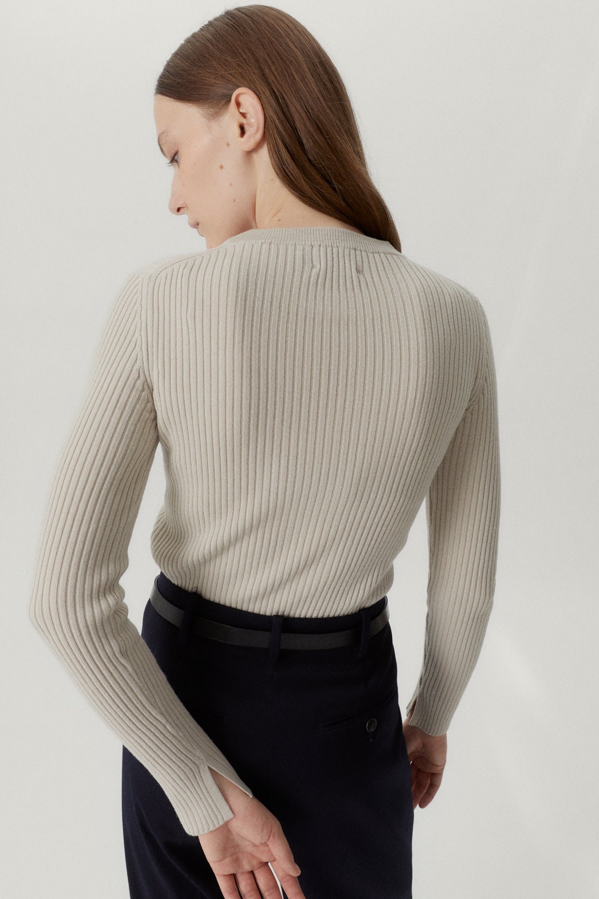 the merino wool ribbed sweater  pearl