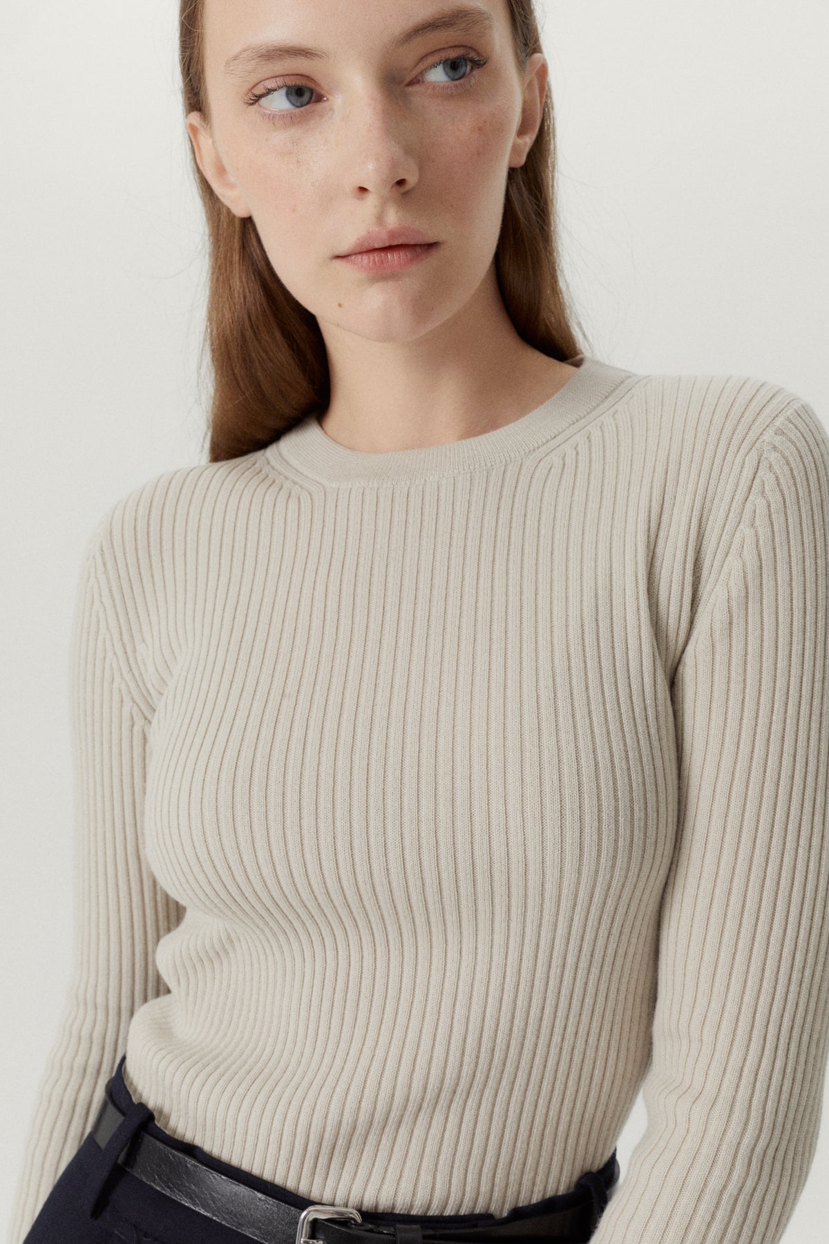 the merino wool ribbed sweater  pearl
