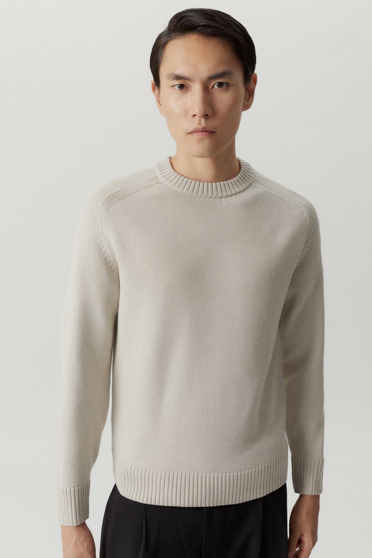 the merino wool saddle shoulder sweater pearl