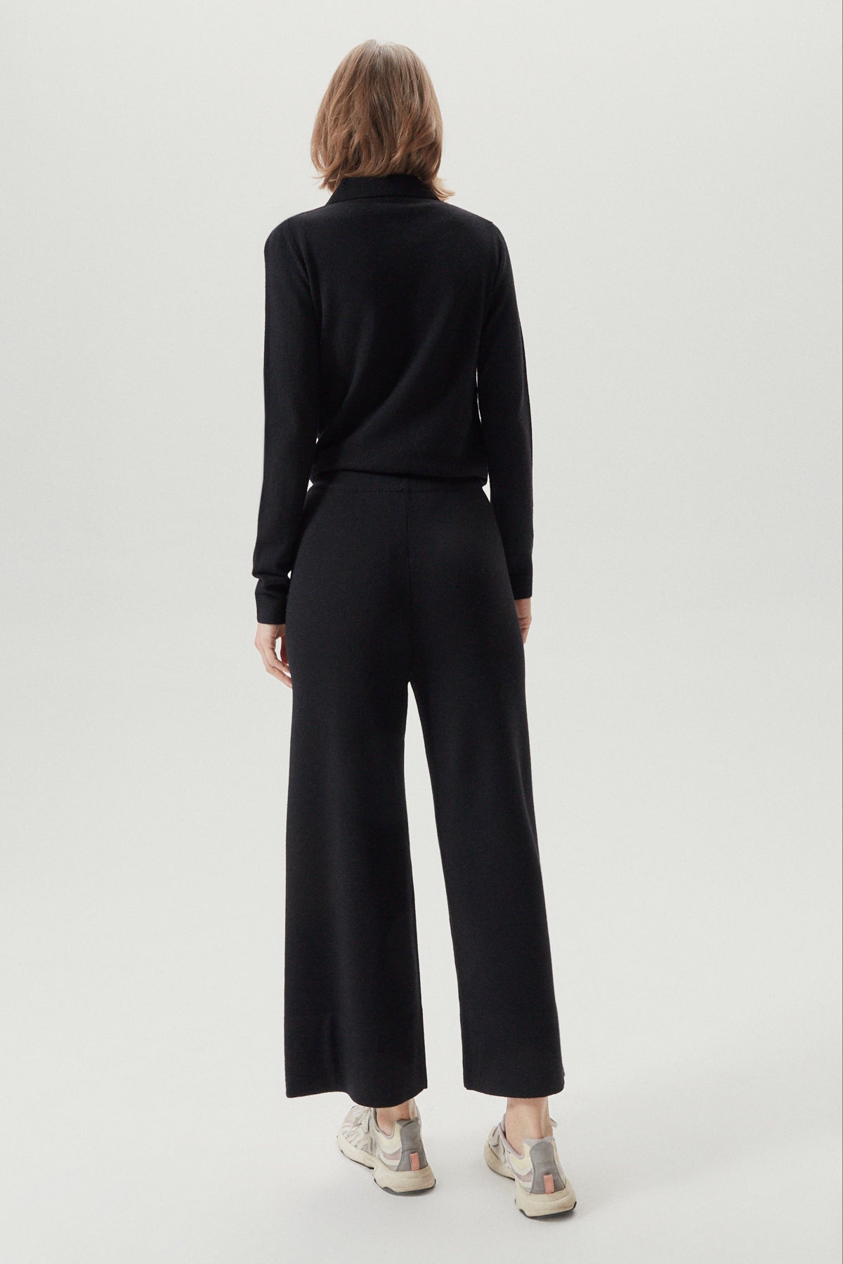 the merino wool wide leg pants black