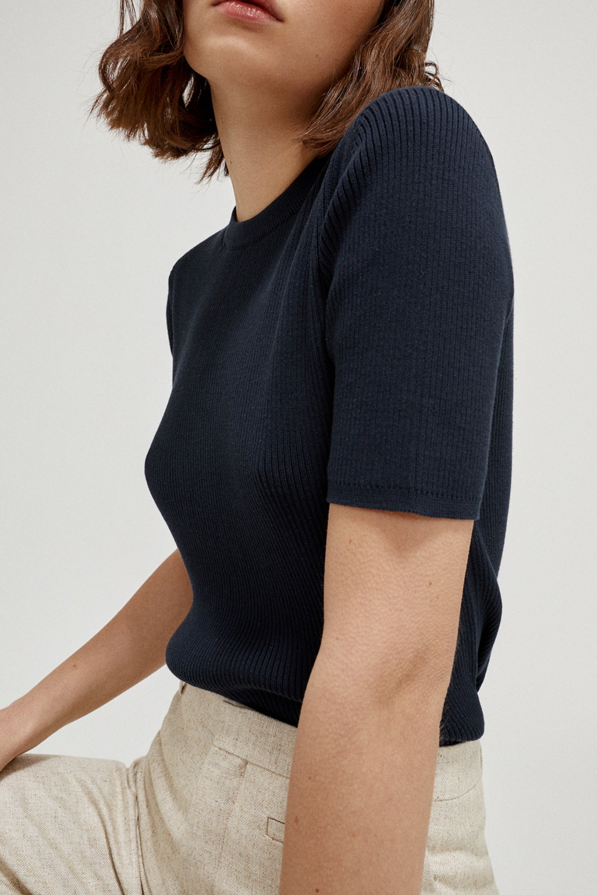 the organic cotton ribbed t shirt imperfect version deep blue