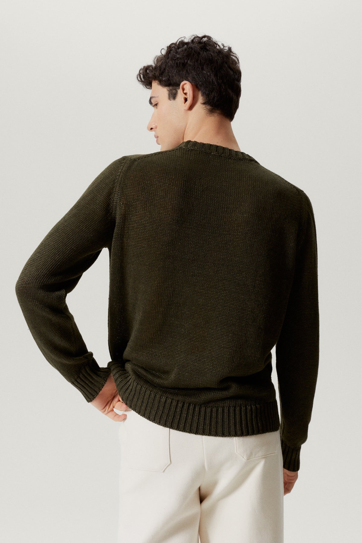 the pure linen crewneck sweater delave green