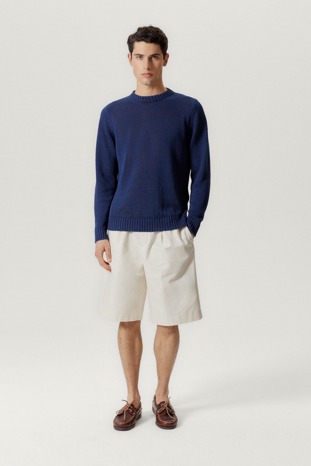 the pure linen crewneck sweater denim blue