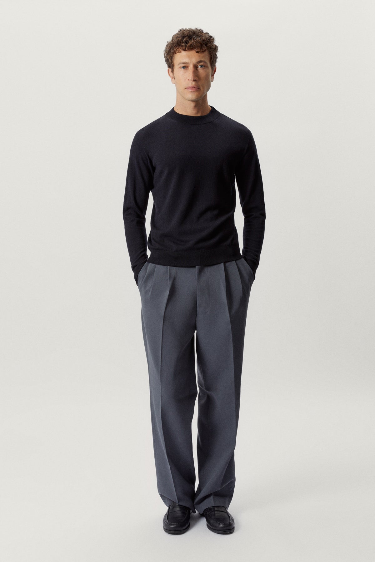 the ultrasoft wool mock neck midnight blue