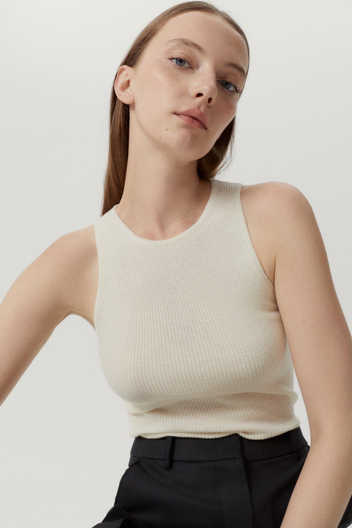 the ultrasoft wool ribbed tank top natural white