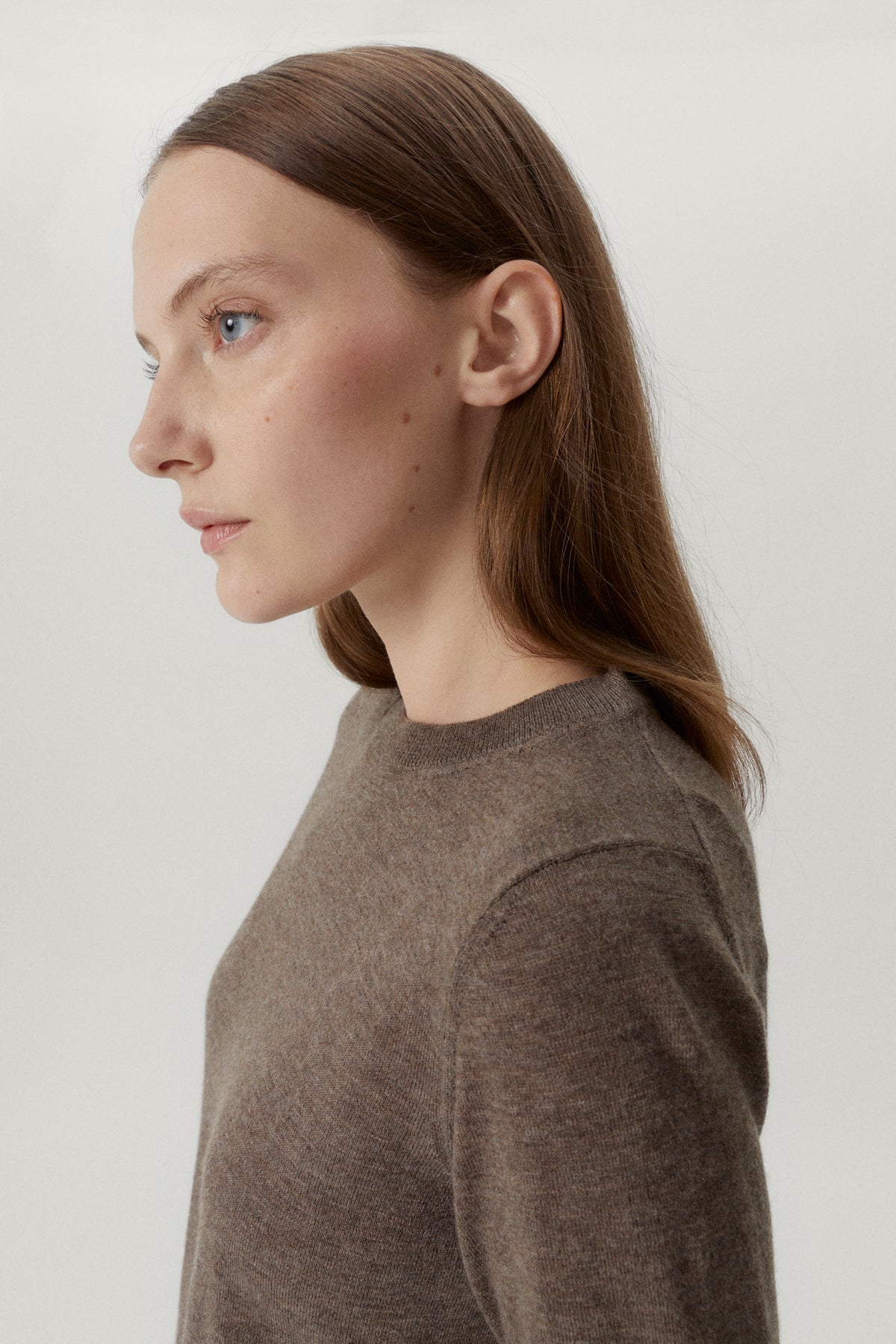 the ultrasoft wool round neck brown melange