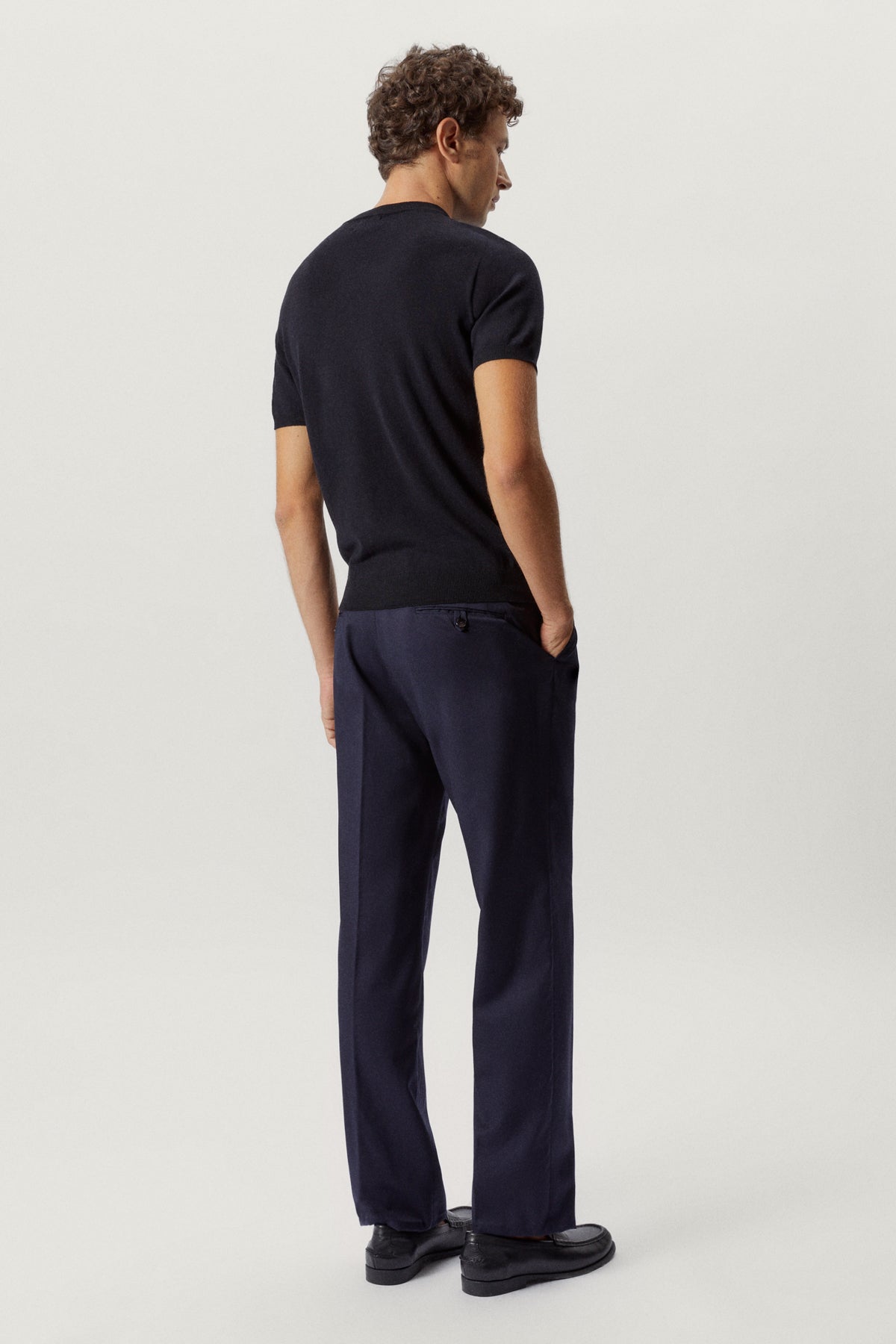 the wool tailored pants with pinces blue navy