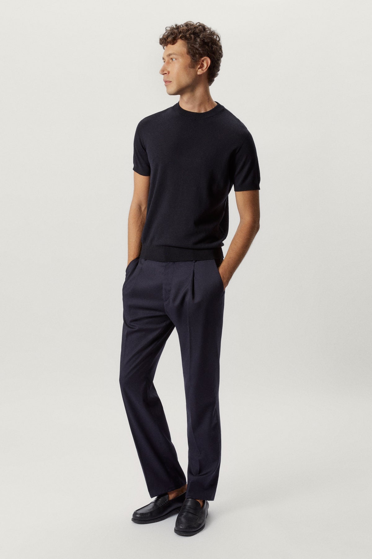the wool tailored pants with pinces blue navy