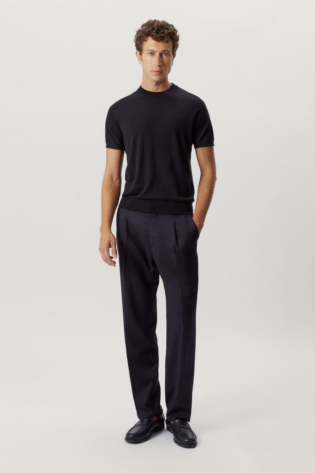 the wool tailored pants with pinces blue navy