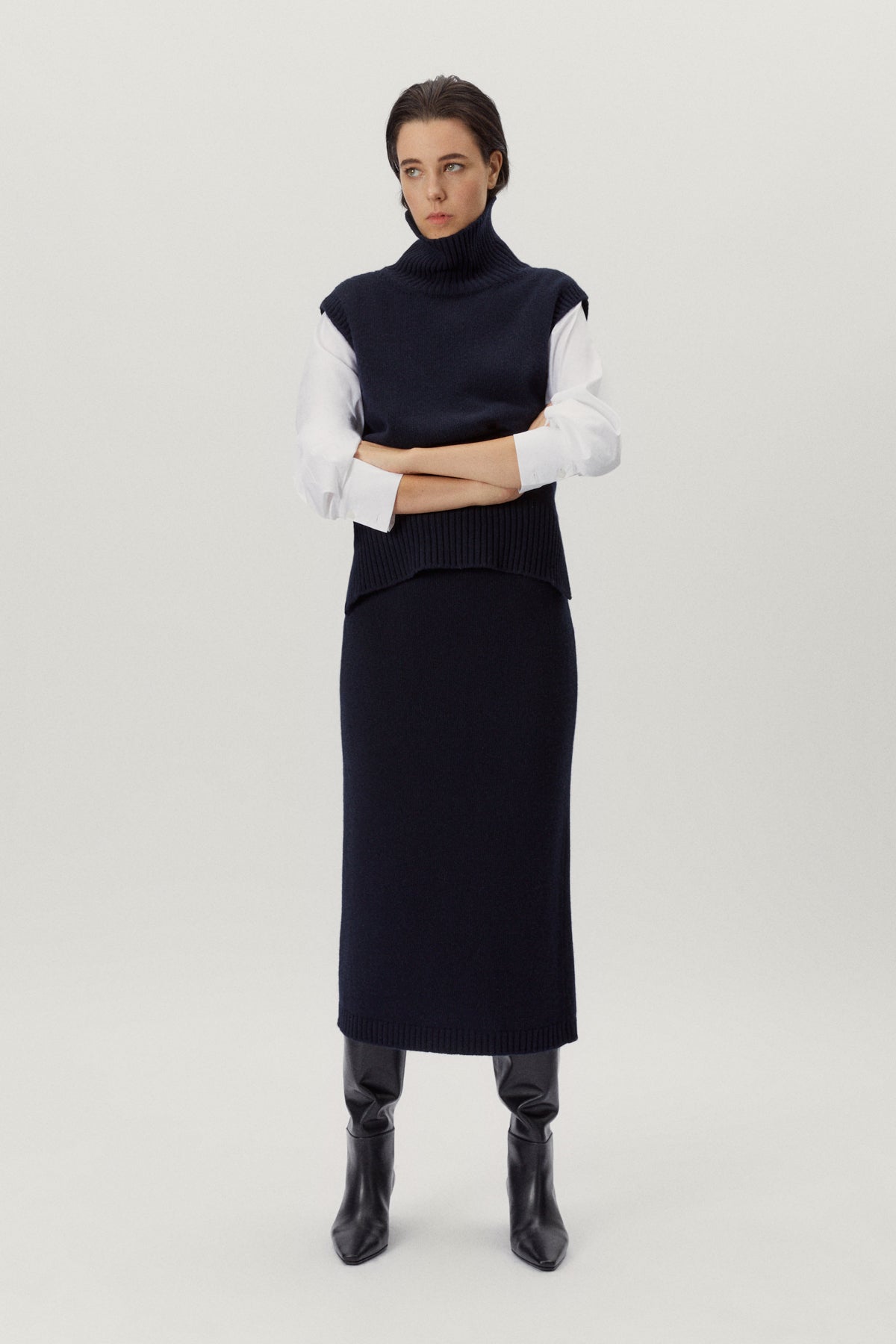 the woolen pencil skirt blue navy