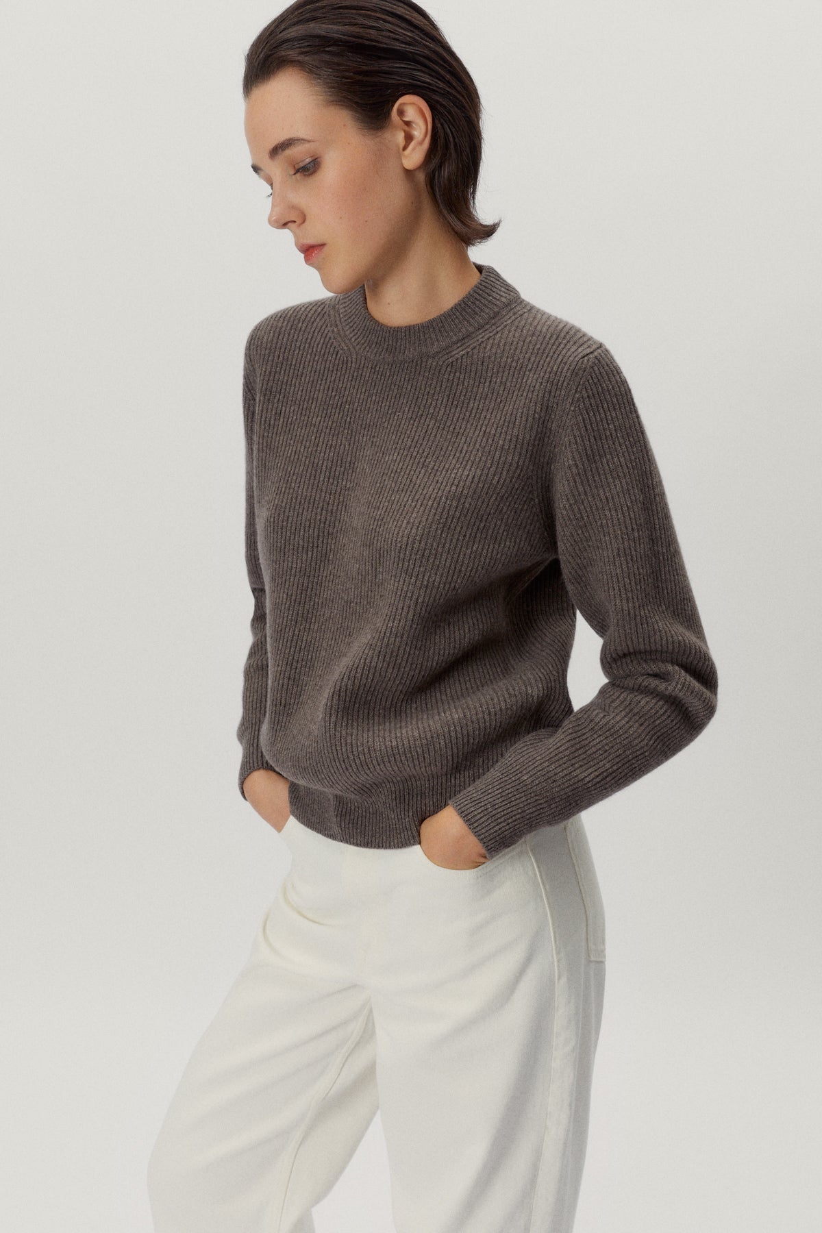 the woolen perkins sweater taupe