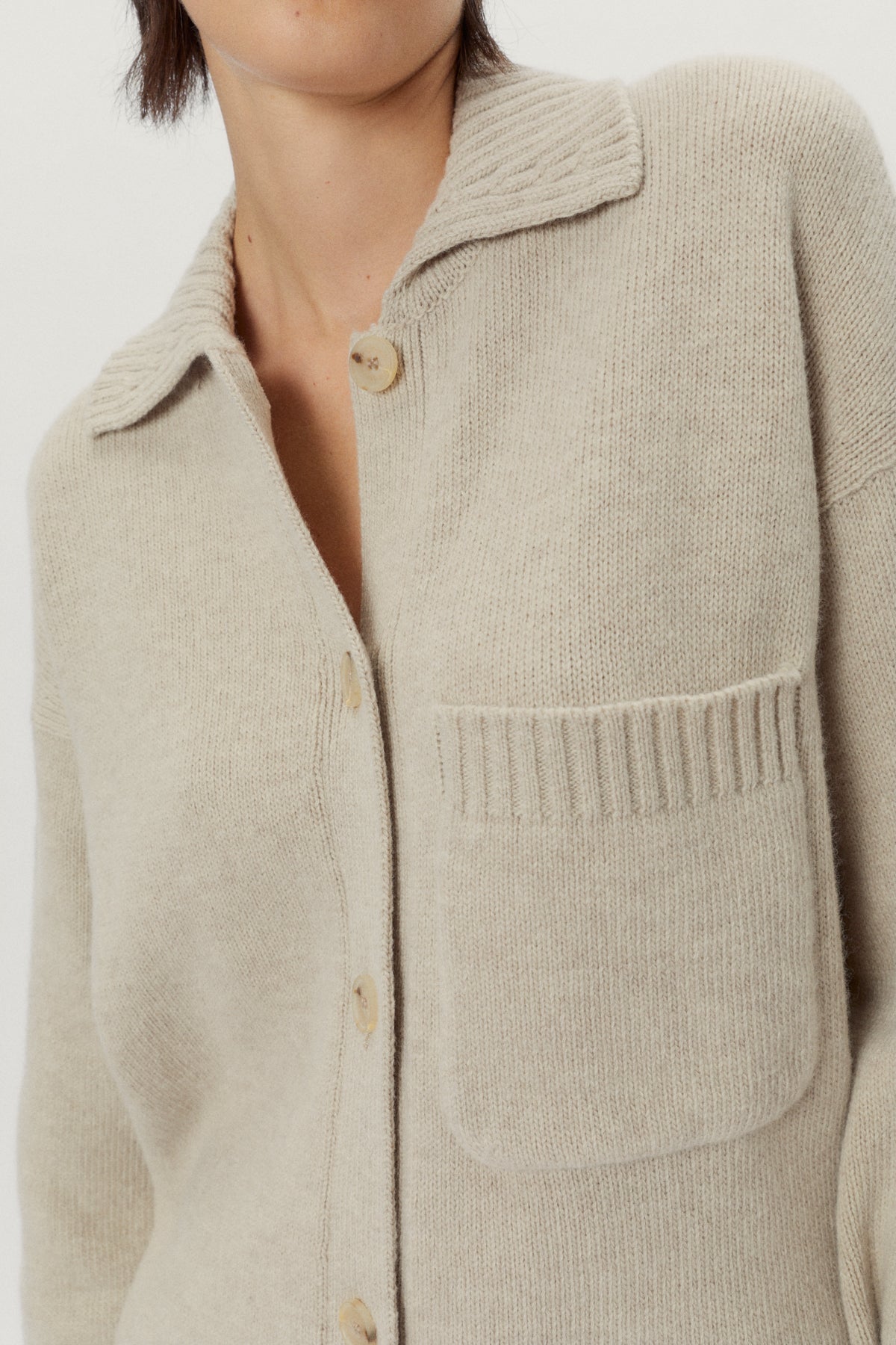 the woolen polo collar jacket ecru
