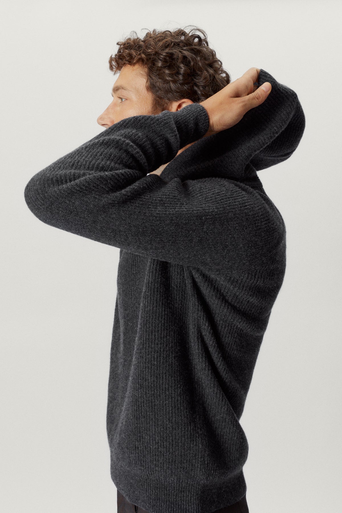 the woolen ribbed hoodie sweater ash grey