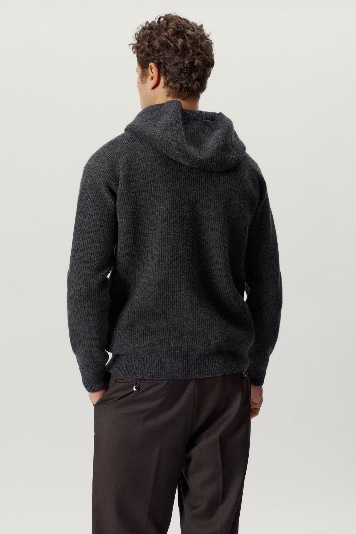 the woolen ribbed hoodie sweater ash grey