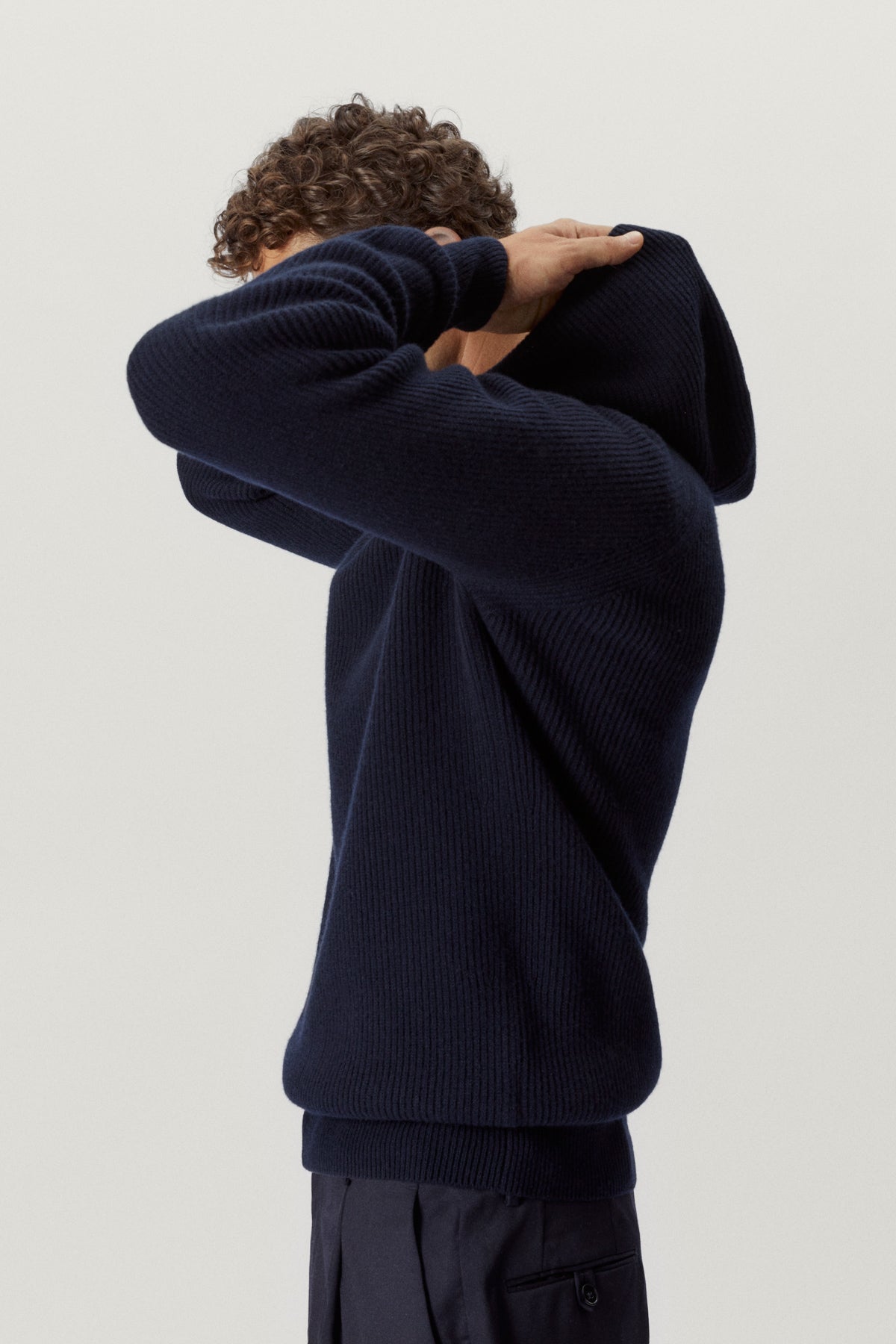 the woolen ribbed hoodie sweater blue navy