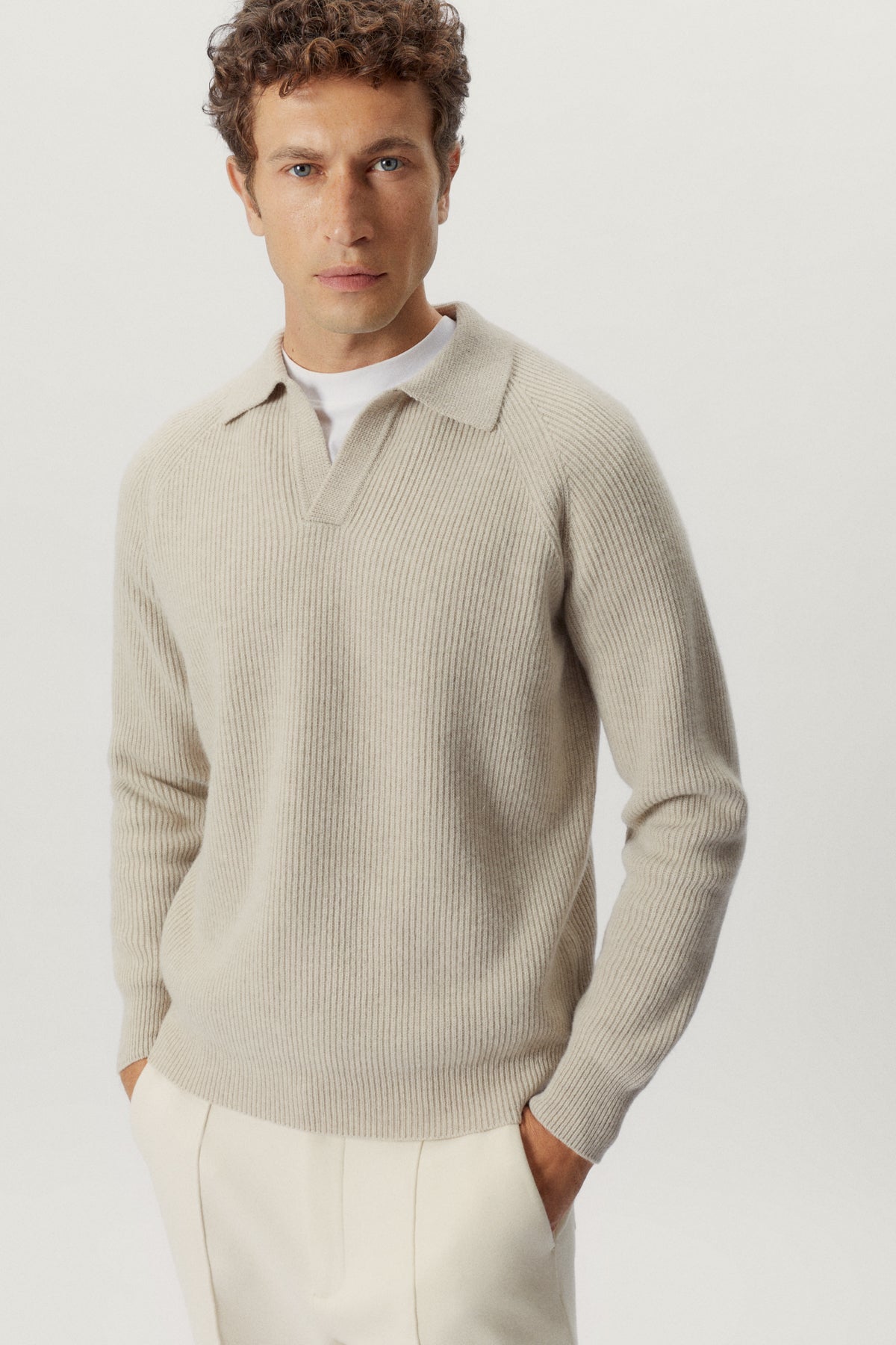 the woolen ribbed polo ecru