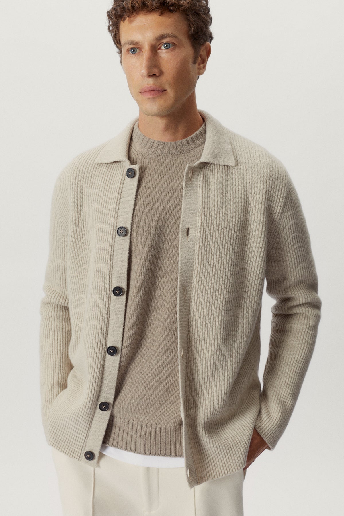 the woolen ribbed overshirt ecru